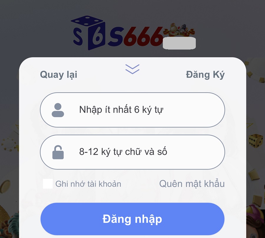 Đăng nhập S666 bằng ứng dụng điện thoại.